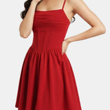 Corset Mini Dress with Square Neck and Spaghetti Straps
