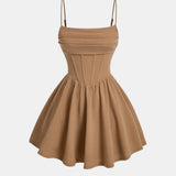 Corset Mini Dress with Square Neck and Spaghetti Straps