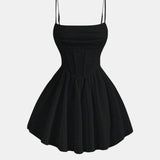 Corset Mini Dress with Square Neck and Spaghetti Straps