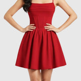 Corset Mini Dress with Square Neck and Spaghetti Straps