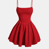 Corset Mini Dress with Square Neck and Spaghetti Straps