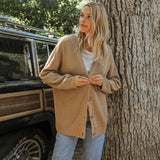 Oversized Ribbed Knit Cardigan with V-Neck and Button Front