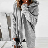 Hooded Longline Knit Cardigan with Open Front