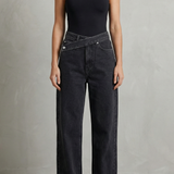 Straight-Leg Jeans with Asymmetric Button Waist