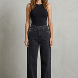 Straight-Leg Jeans with Asymmetric Button Waist