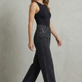 Straight-Leg Jeans with Asymmetric Button Waist