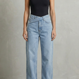 Straight-Leg Jeans with Asymmetric Button Waist