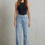 Straight-Leg Jeans with Asymmetric Button Waist