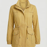 Women's Utility Jacket with Drawstring Waist Zip Front and Flap Pockets