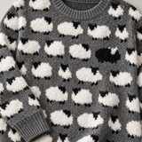 Knit Sweater for Women – Sheep Pattern Crew Neck Pullover with Textured Design