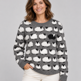 Knit Sweater for Women – Sheep Pattern Crew Neck Pullover with Textured Design