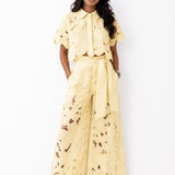 Floral Lace Two-Piece Set with Wide-Leg Pants and Tie Waist
