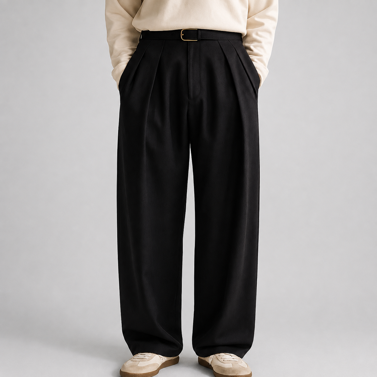 Tailored Wide-Leg Trousers with Pleated Front