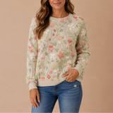 Floral Embroidered Knit Sweater with Crew Neck