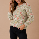 Floral Embroidered Knit Sweater with Crew Neck