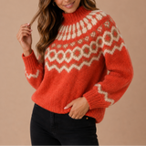 Mock Neck Fair Isle Sweater with Ribbed Trim