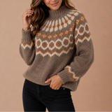Mock Neck Fair Isle Sweater with Ribbed Trim