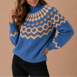 Mock Neck Fair Isle Sweater with Ribbed Trim