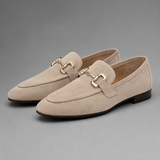 Suede Loafers with Buckle Trim and Low Heel