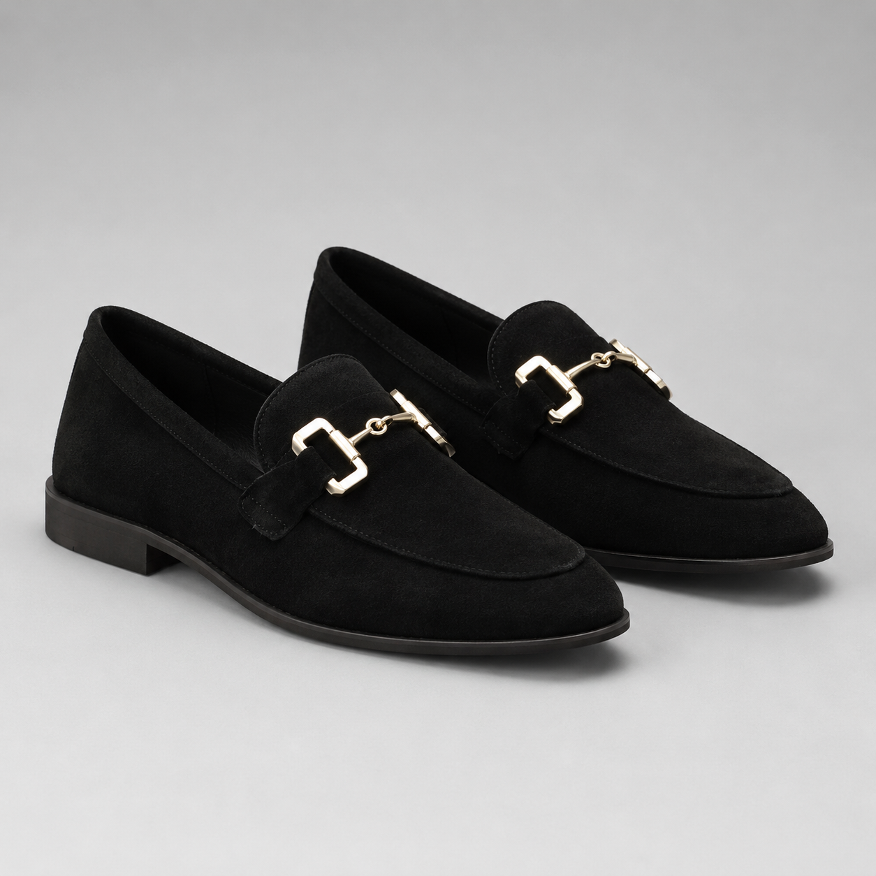 Suede Loafers with Buckle Trim and Low Heel