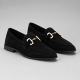 Suede Loafers with Buckle Trim and Low Heel