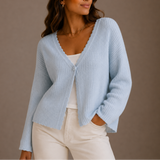 Ribbed Knit Cardigan with V-Neck and Button Front