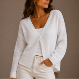 Ribbed Knit Cardigan with V-Neck and Button Front