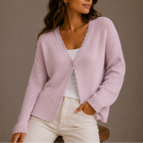 Ribbed Knit Cardigan with V-Neck and Button Front