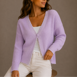 Ribbed Knit Cardigan with V-Neck and Button Front