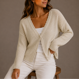 Ribbed Knit Cardigan with V-Neck and Button Front