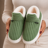 Ribbed Fleece-Lined Slippers with Platform Sole