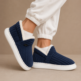 Ribbed Fleece-Lined Slippers with Platform Sole