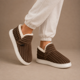 Ribbed Fleece-Lined Slippers with Platform Sole