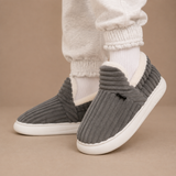 Ribbed Fleece-Lined Slippers with Platform Sole