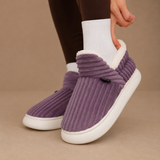 Ribbed Fleece-Lined Slippers with Platform Sole