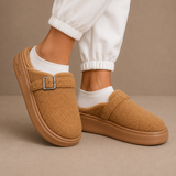 Fleece-Lined Slippers with Buckle Strap and Platform Sole