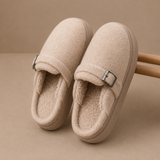 Fleece-Lined Slippers with Buckle Strap and Platform Sole