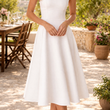 Full-Skirt Midi Dress with Square Neck and Wide Straps