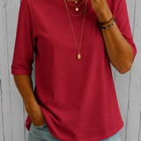 Round Neck Top with Half Sleeves and Curved Hem