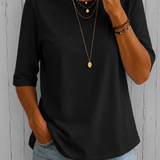 Round Neck Top with Half Sleeves and Curved Hem