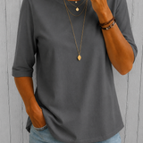 Round Neck Top with Half Sleeves and Curved Hem