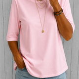 Round Neck Top with Half Sleeves and Curved Hem