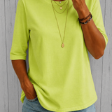 Round Neck Top with Half Sleeves and Curved Hem