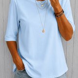Round Neck Top with Half Sleeves and Curved Hem