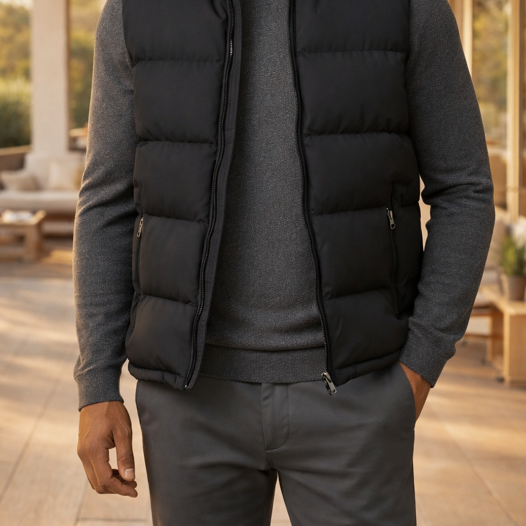 Stand Collar Quilted Puffer Vest with Zip Front