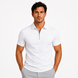 Quarter Zip Polo Shirt with Short Sleeves and Slim Fit