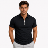 Quarter Zip Polo Shirt with Short Sleeves and Slim Fit
