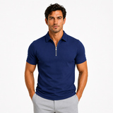 Quarter Zip Polo Shirt with Short Sleeves and Slim Fit
