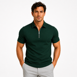 Quarter Zip Polo Shirt with Short Sleeves and Slim Fit