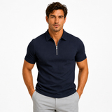 Quarter Zip Polo Shirt with Short Sleeves and Slim Fit